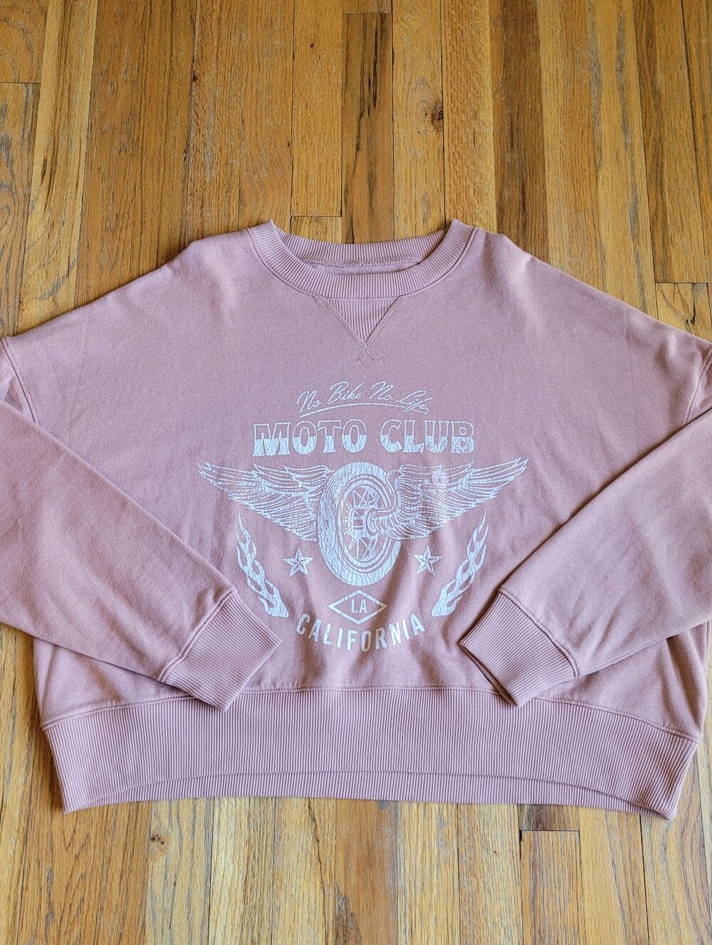 Aeropostale Dusty Rose Moto Club Graphic Crewneck Size Large